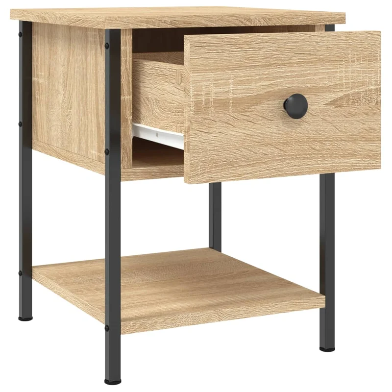 Lot de 2 tables de chevet avec tiroir et étagère 34 x 35,5 x 45 cm bois d'ingénierie couleur chêne et fer DEC035220
