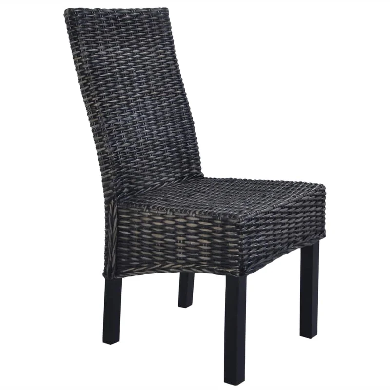 Lot de 6 chaises de salle à manger cuisine noir Rotin Kubu et bois de manguier CDS022676