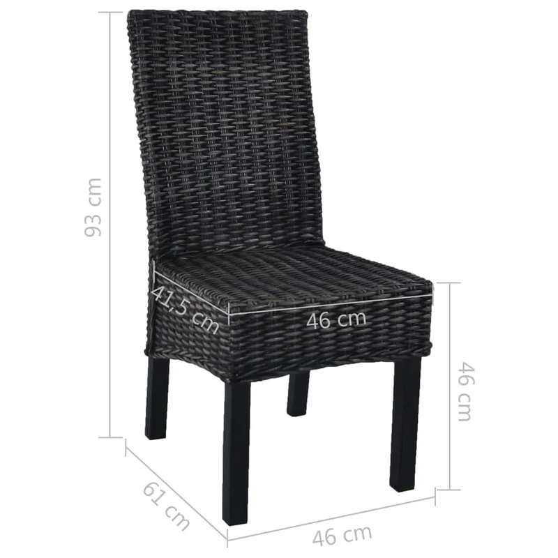 Lot de 6 chaises de salle à manger cuisine noir Rotin Kubu et bois de manguier CDS022676