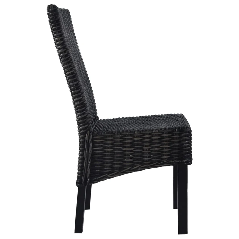 Lot de 4 chaises de salle à manger cuisine noir Rotin Kubu et bois de manguier CDS021791