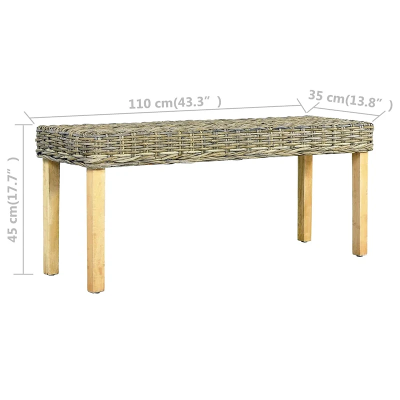 Banc en rotin kubu naturel et manguier massif 110 cm marron BAN02009