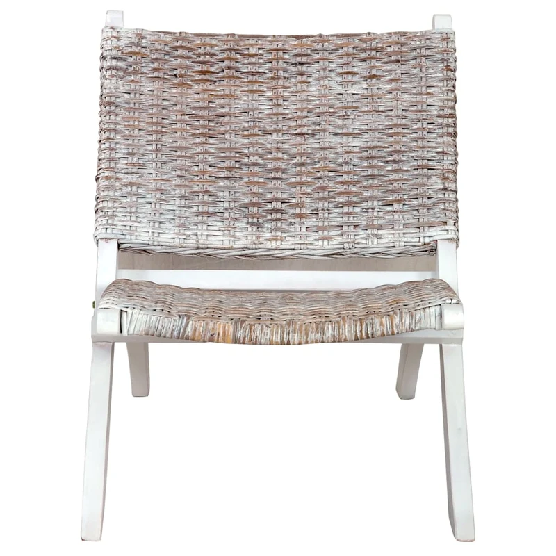 Chaise basse relax siège d'appoint décoratif en rotin kubu naturel et acajou massif blanc FAL02003