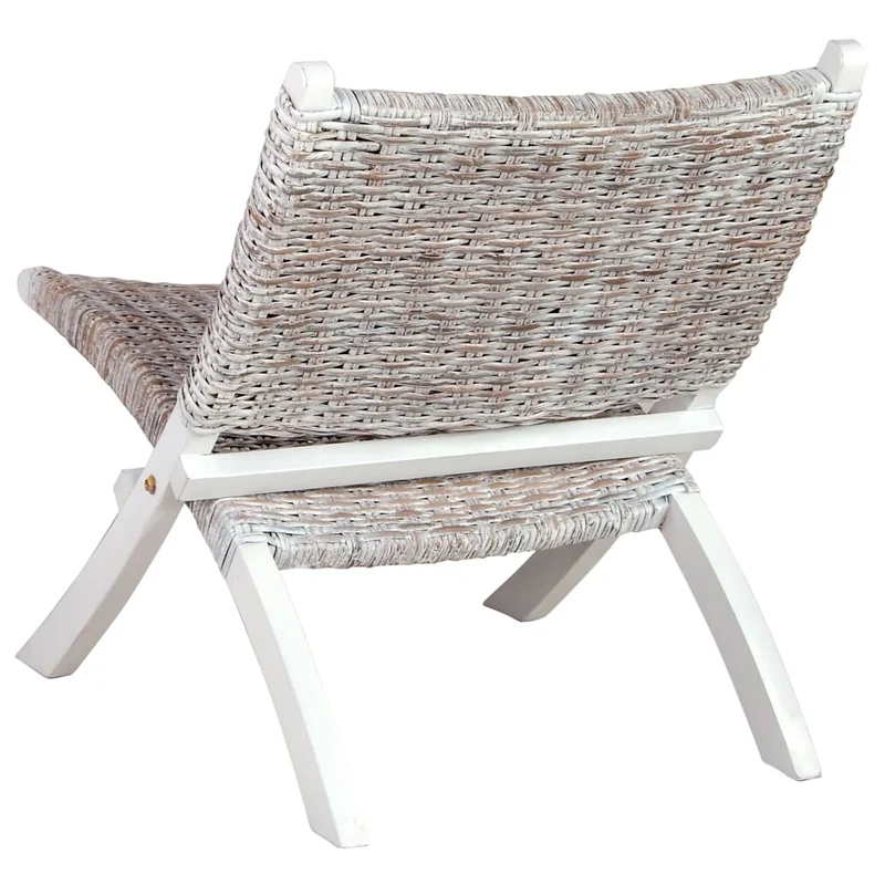 Chaise basse relax siège d'appoint décoratif en rotin kubu naturel et acajou massif blanc FAL02003