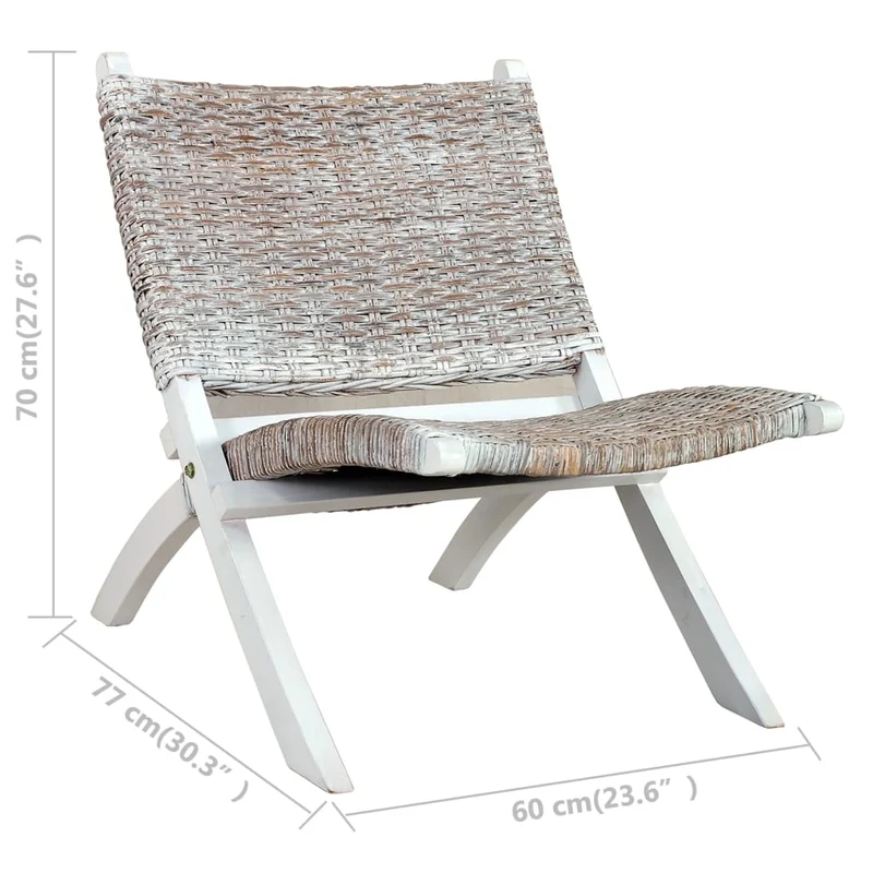 Chaise basse relax siège d'appoint décoratif en rotin kubu naturel et acajou massif blanc FAL02003