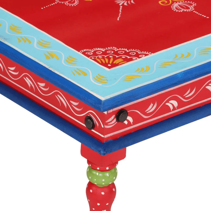 Table basse style artisanal et coloré en bois de manguier massif peint à la main Rouge DEC039919