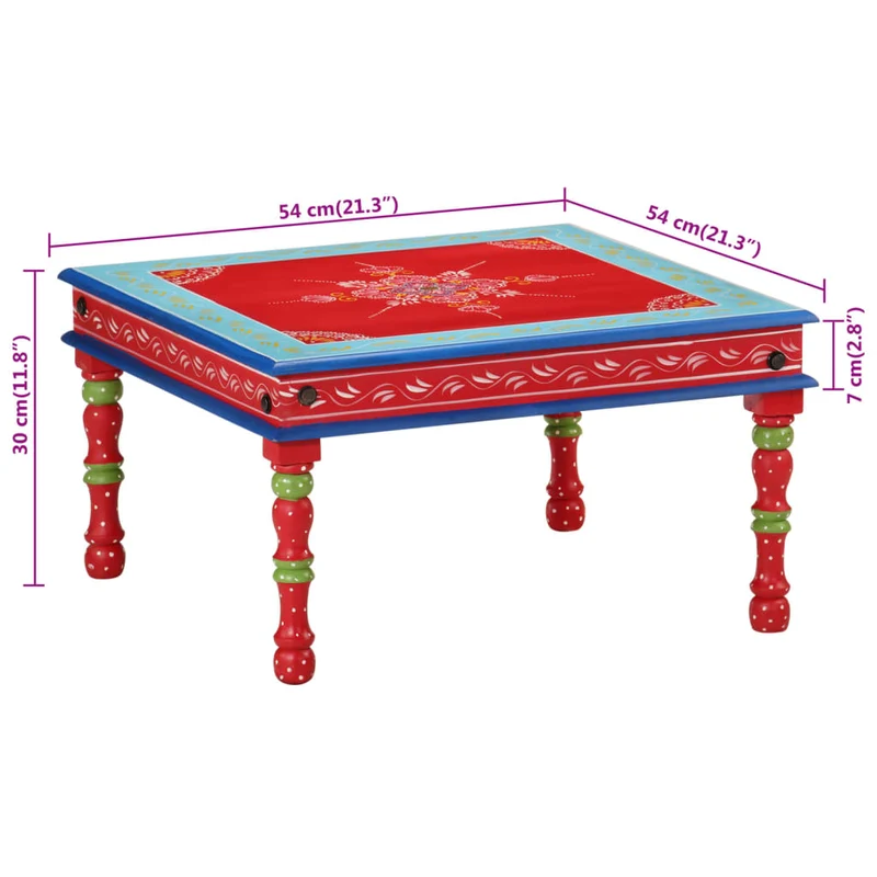 Table basse style artisanal et coloré en bois de manguier massif peint à la main Rouge DEC039919
