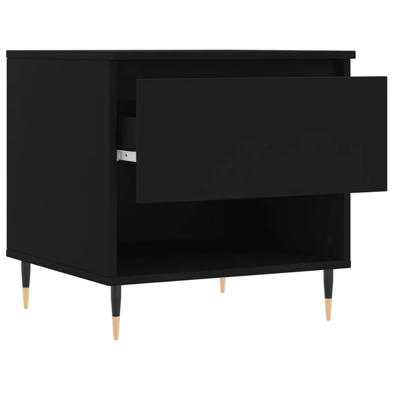 Table basse avec tiroir design moderne et contemporaine 50 x 46 x 50 cm bois d’ingénierie noir et métal DEC039658