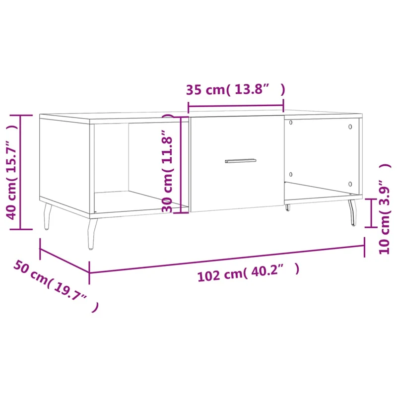 Table basse avec 3 compartiments design moderne 102 x 50 x 40 cm bois d'ingénierie noir et fer DEC039601