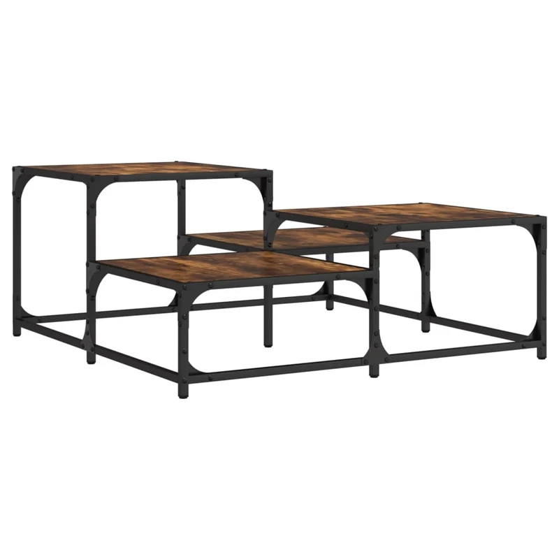 Table basse avec étagères design industiel 87,5 x 87,5 x 40cm bois d'ingénierie marron et métal DEC038500