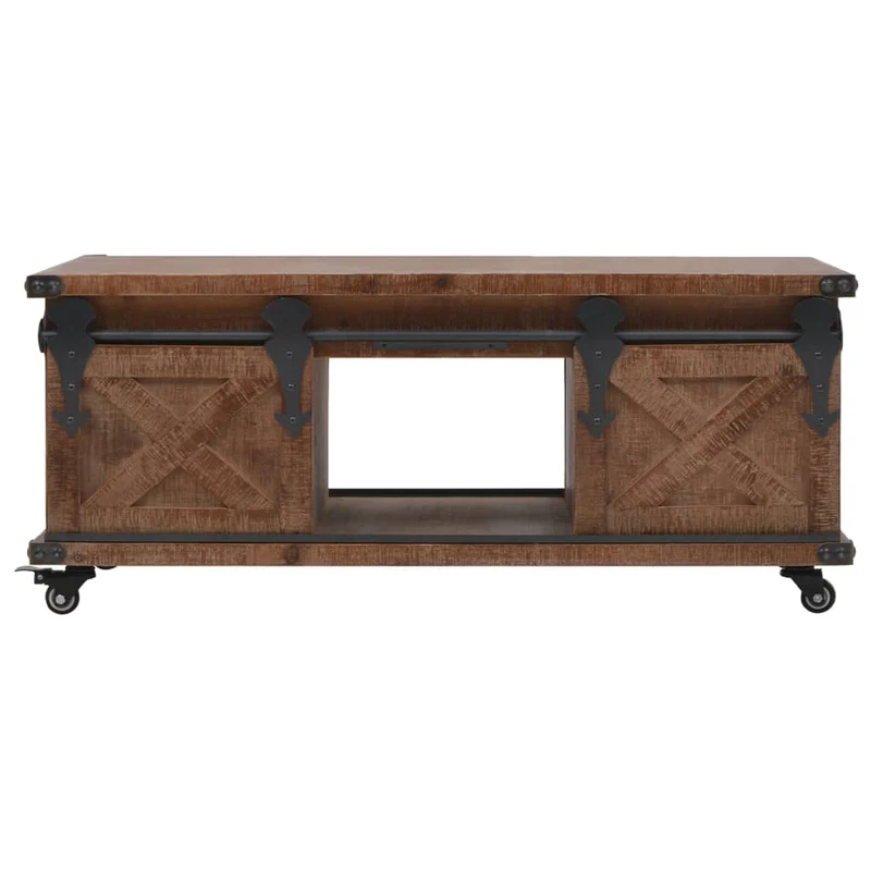 Table basse avec 3 compartiments design rustique 91 x 51 x 38 cm bois de sapin massif + MDF + acier DEC038262