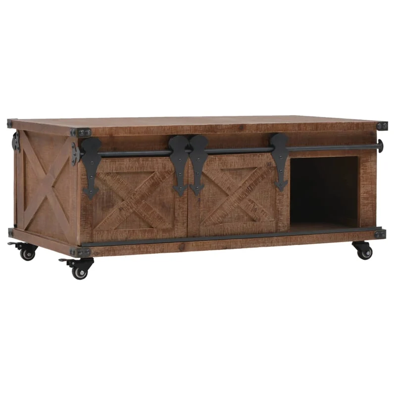 Table basse avec 3 compartiments design rustique 91 x 51 x 38 cm bois de sapin massif + MDF + acier DEC038262