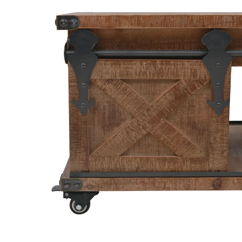 Table basse avec 3 compartiments design rustique 91 x 51 x 38 cm bois de sapin massif + MDF + acier DEC038262