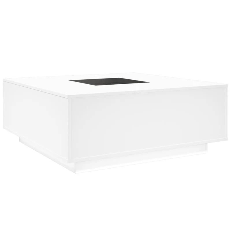 Table basse de salon design moderne avec LED 100 x 100 x 40 cm bois d'ingénierie blanc et verre DEC037433