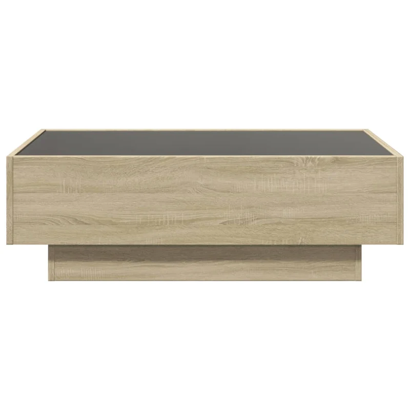 Table basse de salon design moderne avec LED 90 x 50 x 30 cm bois d'ingénierie et verre DEC037421