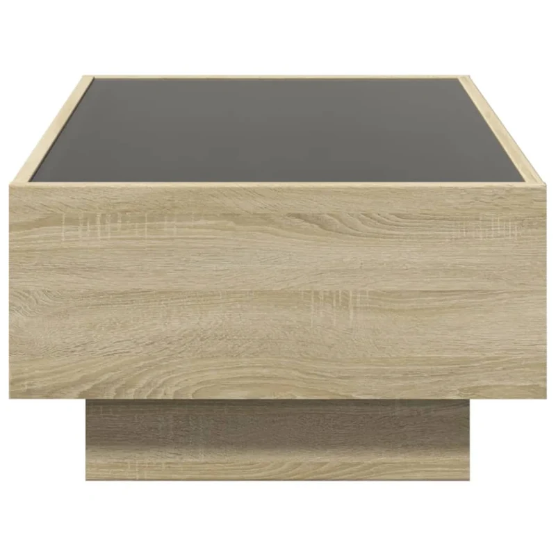 Table basse de salon design moderne avec LED 90 x 50 x 30 cm bois d'ingénierie et verre DEC037421