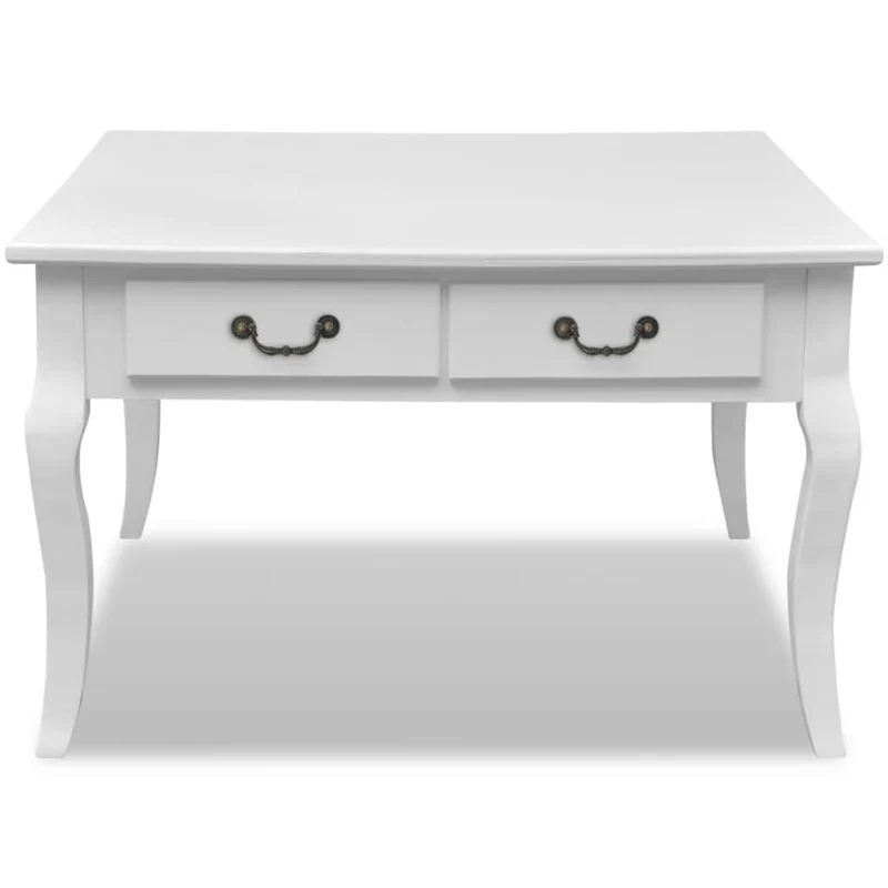 Table basse de salon avec tiroirs design moderne 80 x 80 x 50 cm avec 4 tiroirs MDF blanc DEC037321
