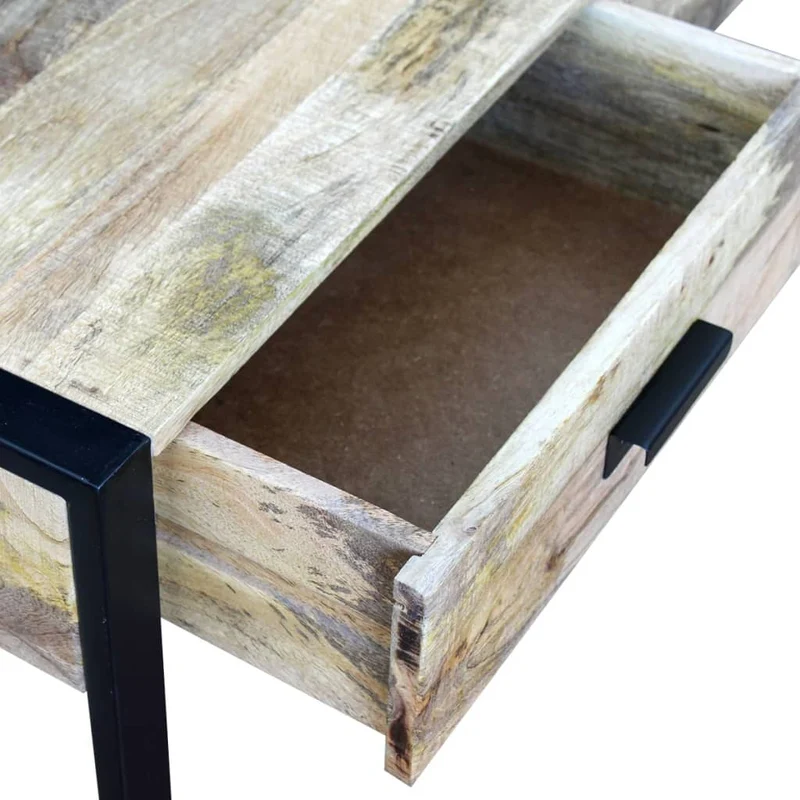 Table basse de salon design industriel avec 2 tiroirs en bois de manguier massif 100 x 60 x 40 cm DEC037317