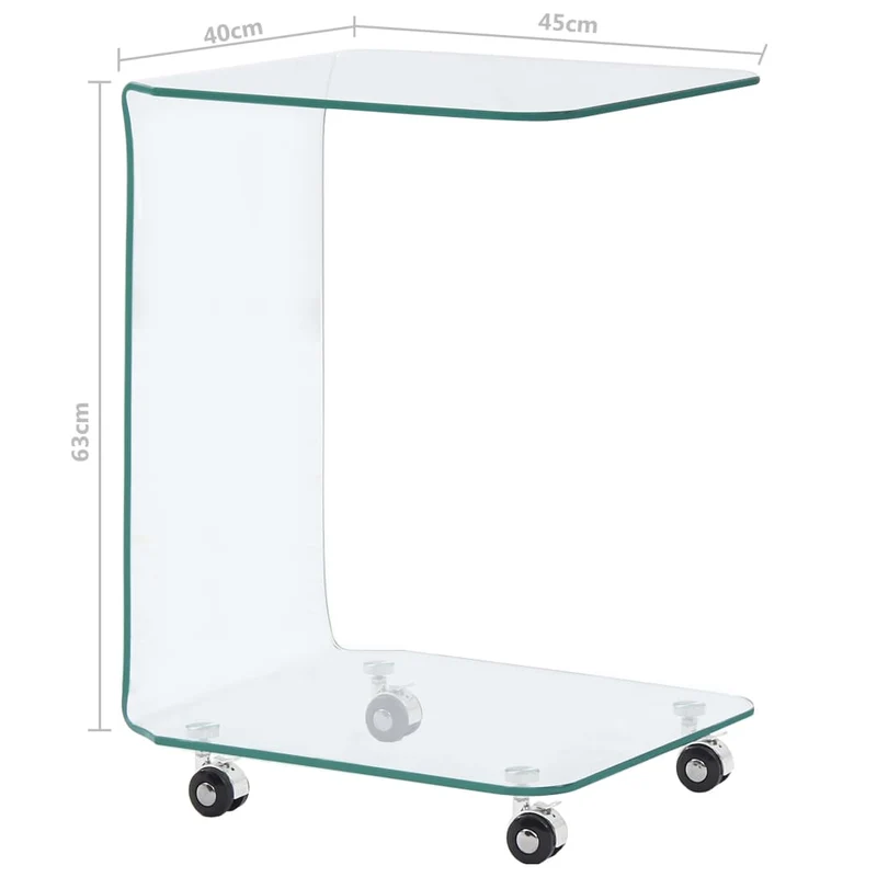 Table d'appoint sur roulettes design moderne 45 x 40 x 63 cm verre trempé DEC037060