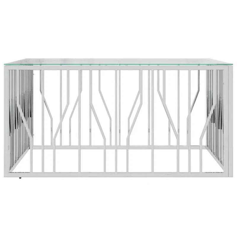 Table basse de salon design moderne 100 x 100 x 50 cm acier inoxydable argenté et verre DEC036917