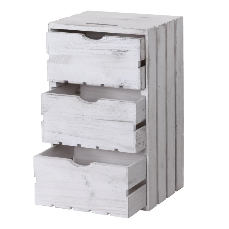 Commode petit meuble de rangement en bois style vintage 3 tiroirs 53x32x26cm bois blanc 04_0002485
