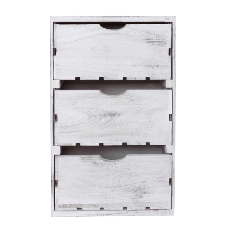 Commode petit meuble de rangement en bois style vintage 3 tiroirs 53x32x26cm bois blanc 04_0002485