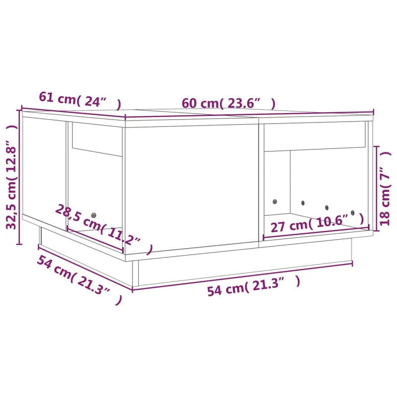Table basse avec espace de rangement design moderne 60 x 61 x 32,5 cm bois massif de pin noir DEC039725