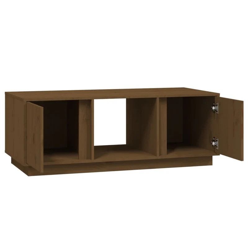 Table basse avec 3 compartiments et 2 portes design moderne 110 x 50 x 40 cm bois massif de pin marron DEC039467