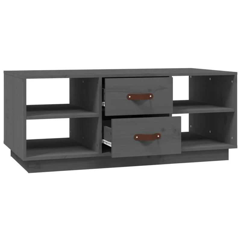 Table basse avec étagères design moderne 100 x 50 x 41 cm bois massif de pin gris DEC039153