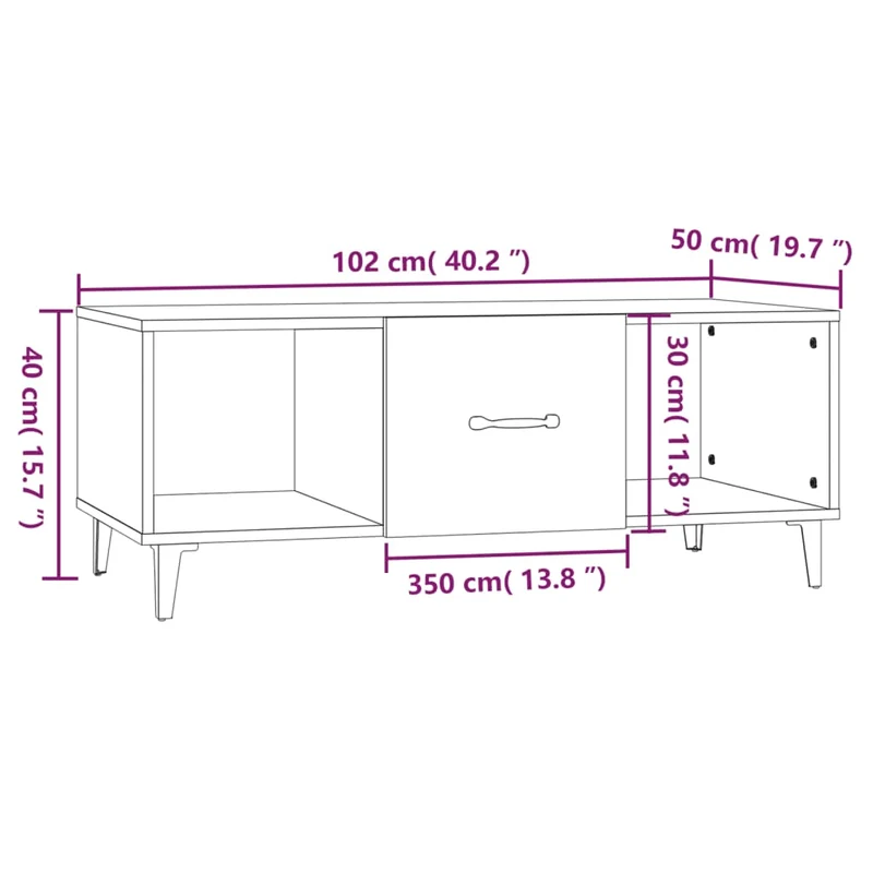 Table basse avec tiroir design moderne 102 x 50 x 40 cm bois d'ingénierie couleur chêne DEC038897