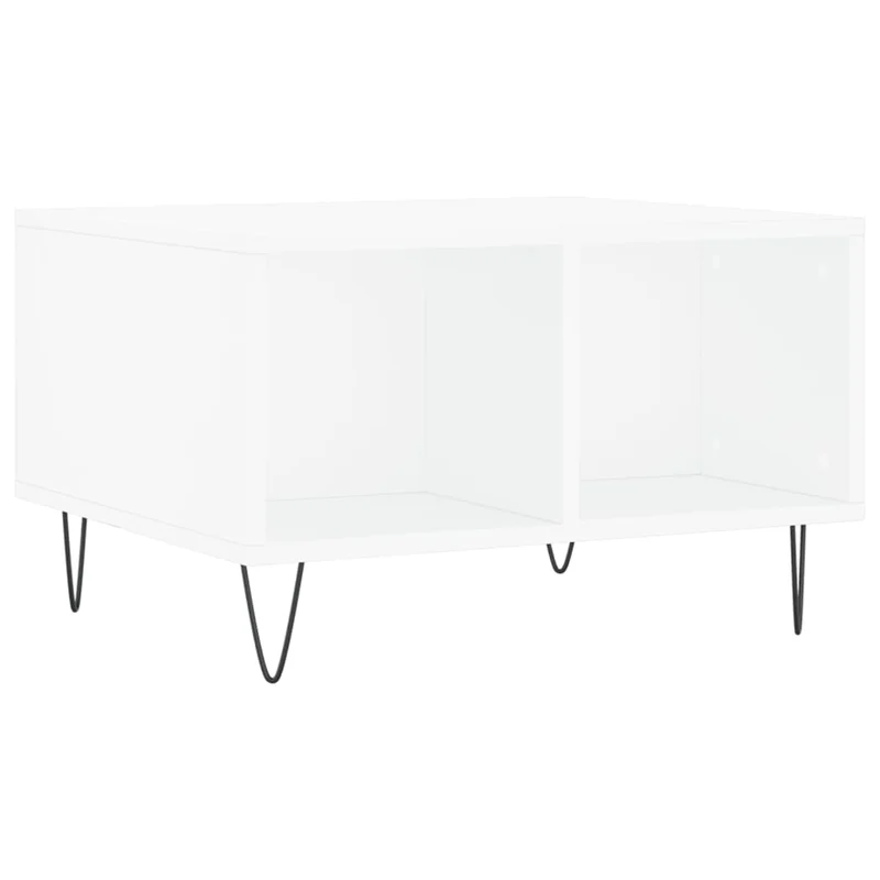 Table basse avec 4 compartiments design moderne 60 x 50 x 36,5 cm bois d'ingénierie blanc et métal DEC037915
