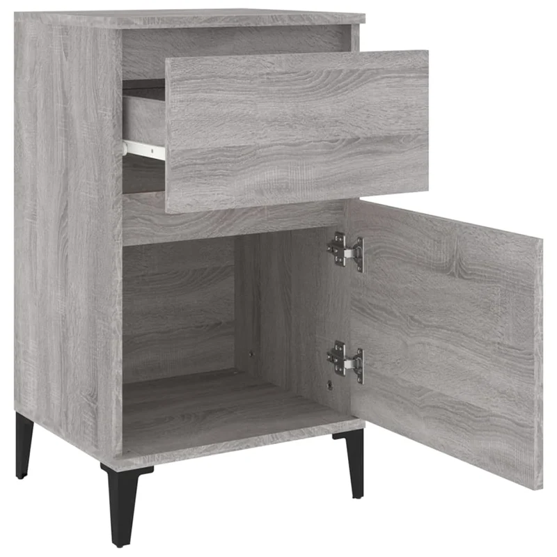 Table de chevet avc tiroir et compartiment avec porte 40 x 35 x 70 cm bois d'ingénierie gris et métal DEC034634
