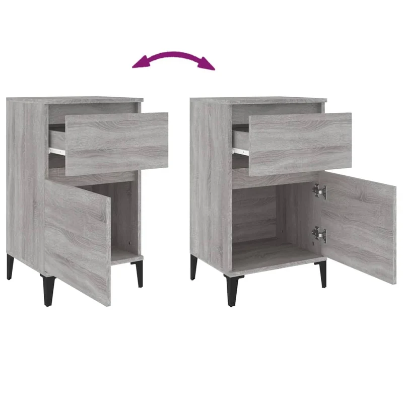 Table de chevet avc tiroir et compartiment avec porte 40 x 35 x 70 cm bois d'ingénierie gris et métal DEC034634