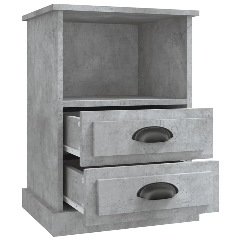 Table de chevet avec avec 2 tiroirs et compartiment ouvert 43 x 36 x 60 cm bois d'ingénierie gris DEC034040