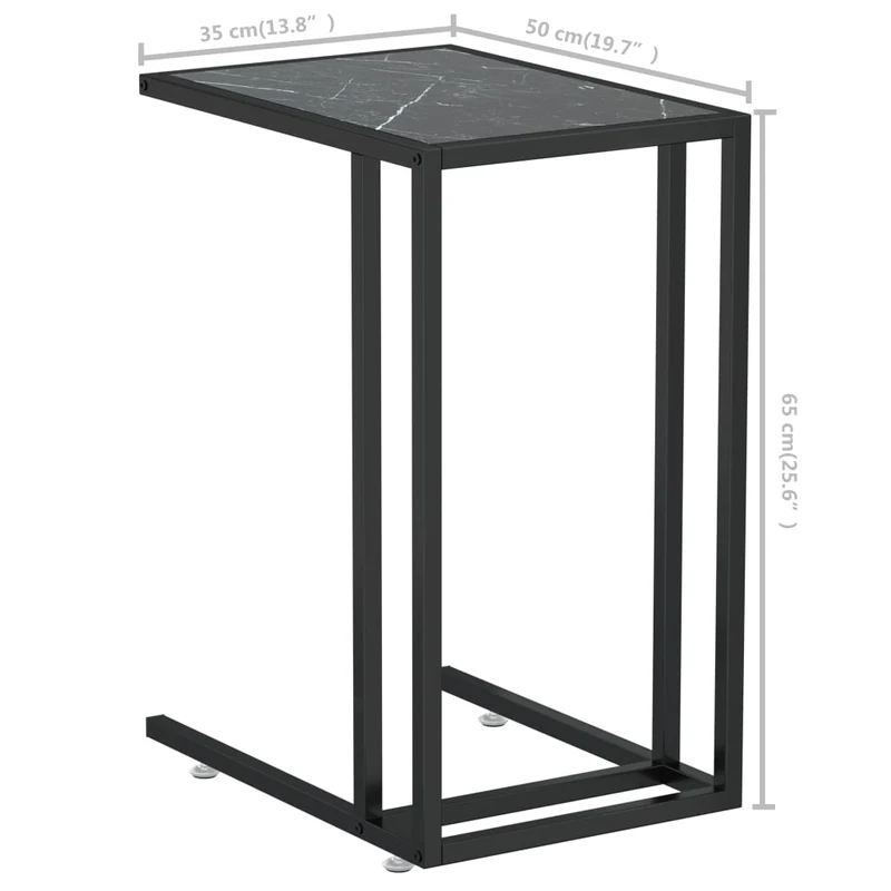 Table d'appoint bout de canapé 50 x 35 x 65 cm verre trempé aspect marbre noir et fer DEC032510