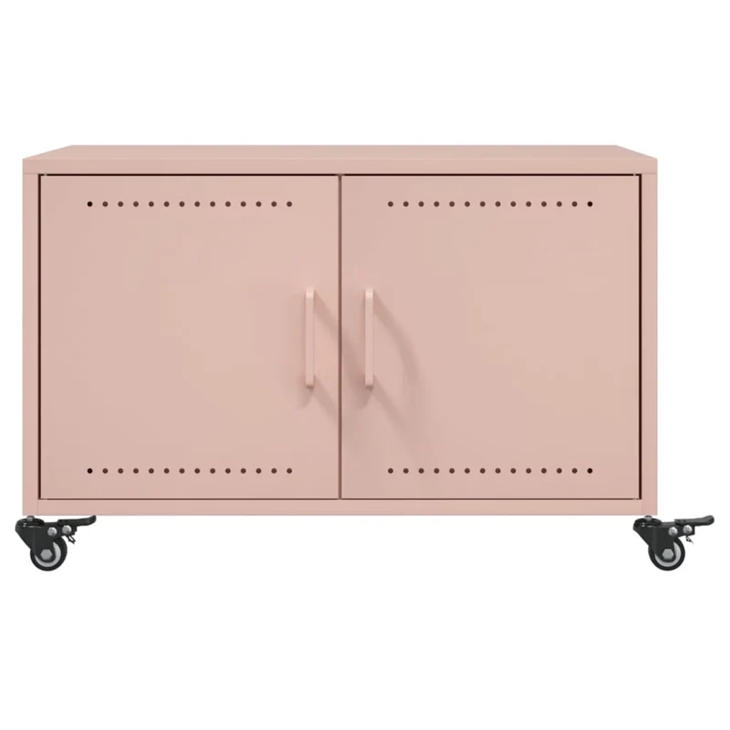 Table basse sur roulettes avec compartiment avec portes design industriel 68 x 50 x 43,5 cm acier rose DEC039915