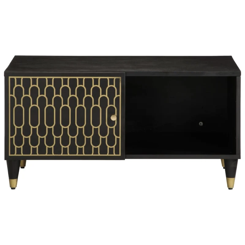 Table basse de salon design tropical 80 x 50 x 40 cm bois de manguier massif noir et fer DEC037146