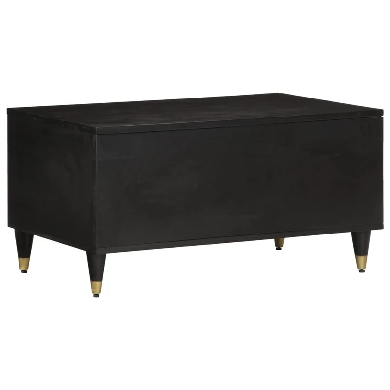 Table basse de salon design tropical 80 x 50 x 40 cm bois de manguier massif noir et fer DEC037146