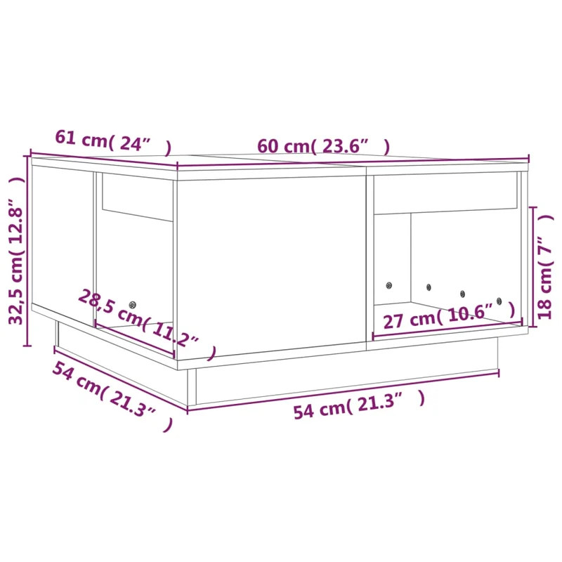 Table basse de salon design rustique 60 x 61 x 32,5 cm bois massif de pin non traité DEC037111