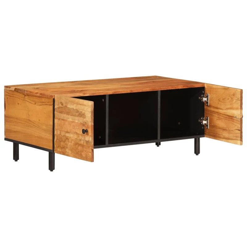 Table basse de salon design rustique 100 x 54 x 40 cm bois massif d'acacia et fer DEC036948