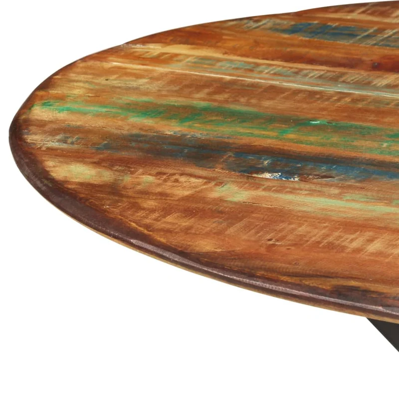 Table de salle à manger design industriel ø110 x 78 cm bois de récupération massif et acier DEC036683