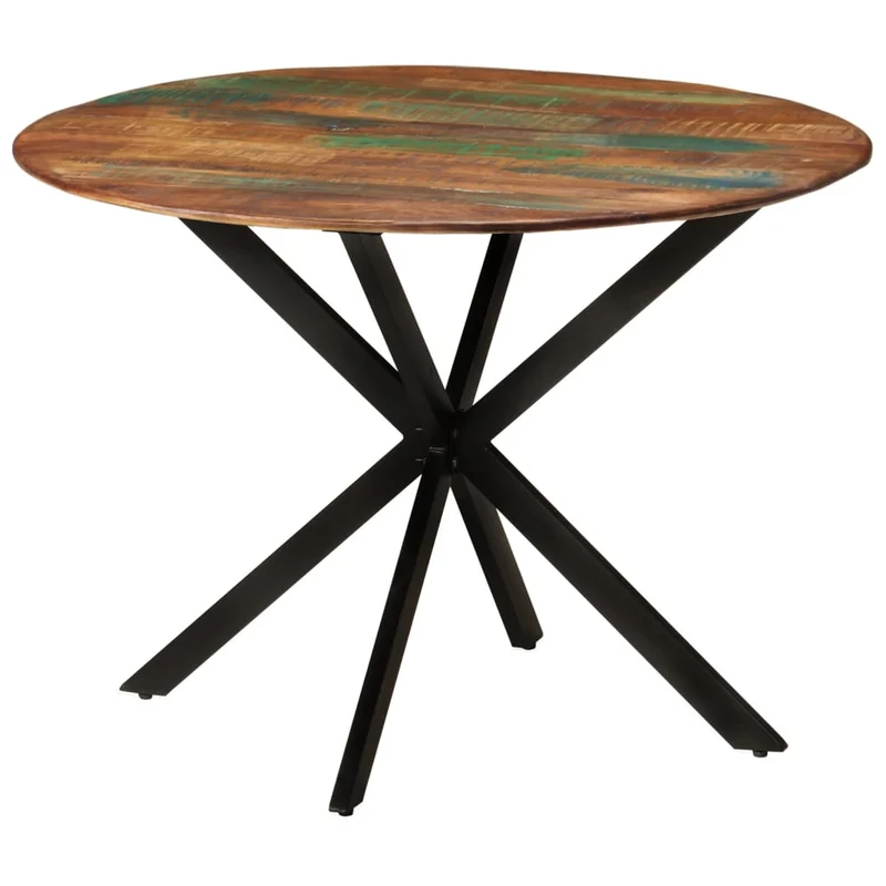 Table de salle à manger design industriel ø110 x 78 cm bois de récupération massif et acier DEC036683