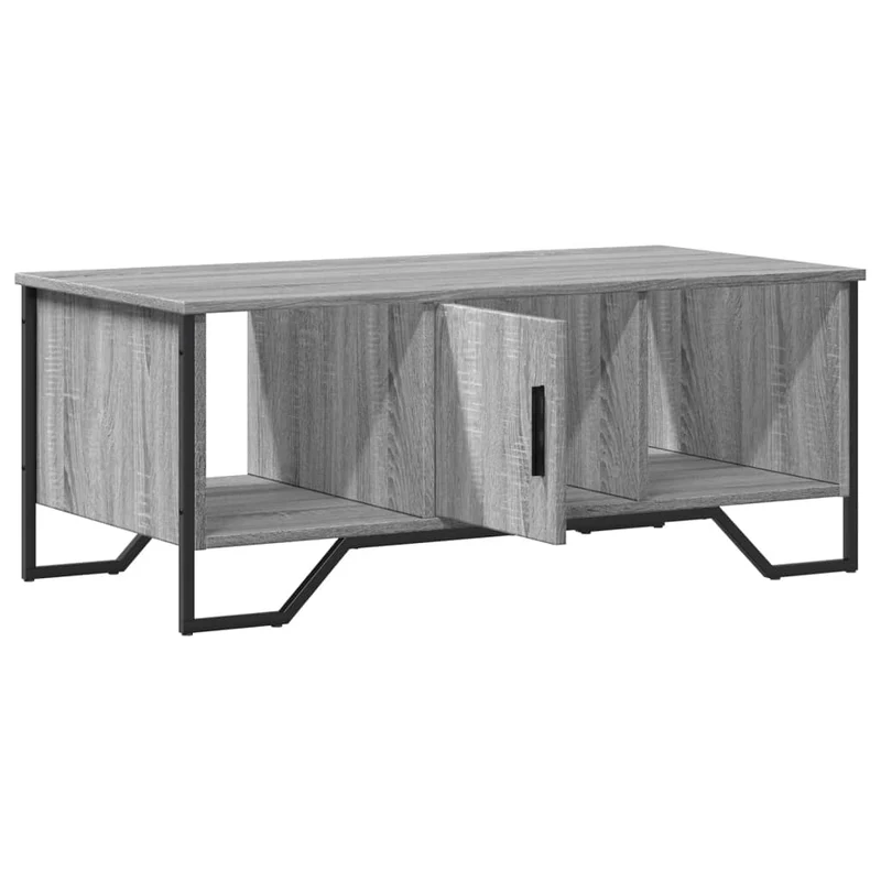 Table basse avec compartiment de rangement style industriel 100 x 51 x 40 cm bois d'ingénierie gris et métal DEC039960