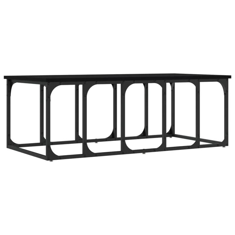 Table basse design industriel 100 x 50 x 35,5 cm bois d'ingénierie noir et métal DEC039544