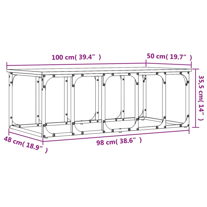 Table basse design industriel 100 x 50 x 35,5 cm bois d'ingénierie noir et métal DEC039544