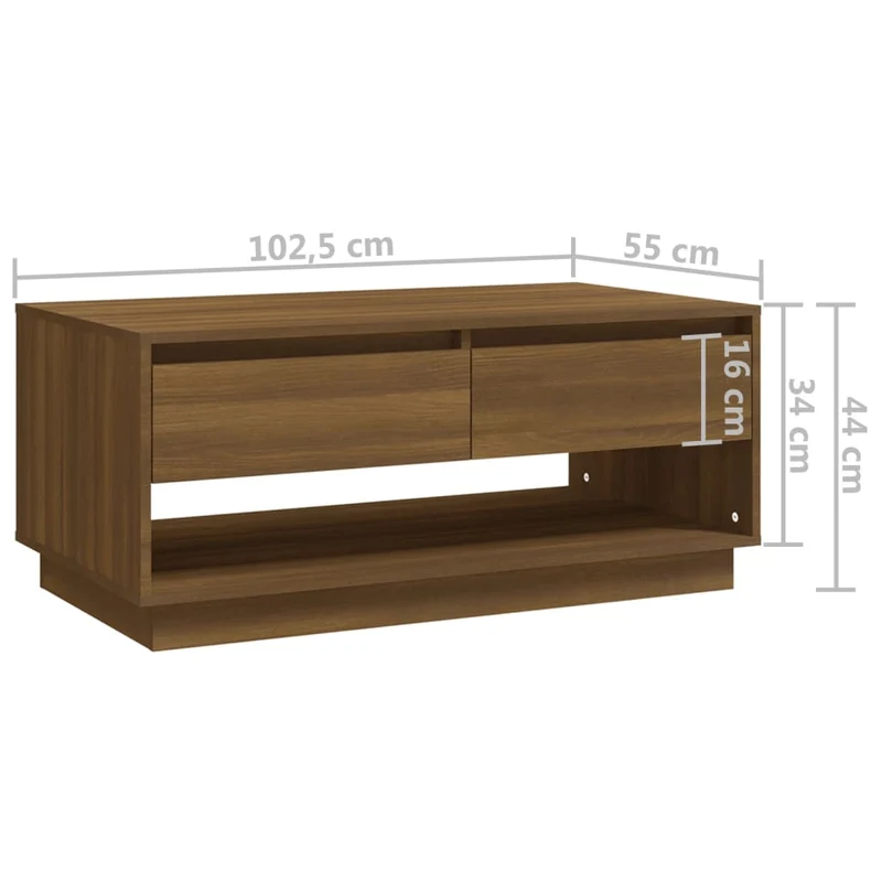 Table basse avec tiroirs design rustique moderne 102,5 x 55 x 44 cm bois d'ingénierie marron DEC038617