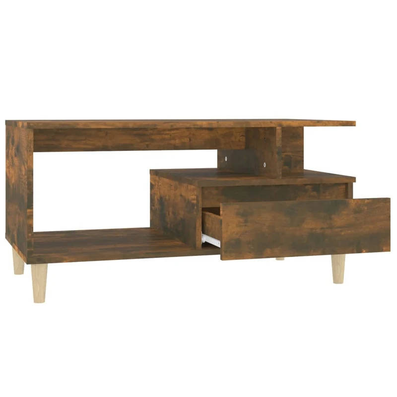 Table basse avec tiroir et étagère design rustique moderne 90 x 49 x 45 cm bois d'ingénierie marron DEC038509