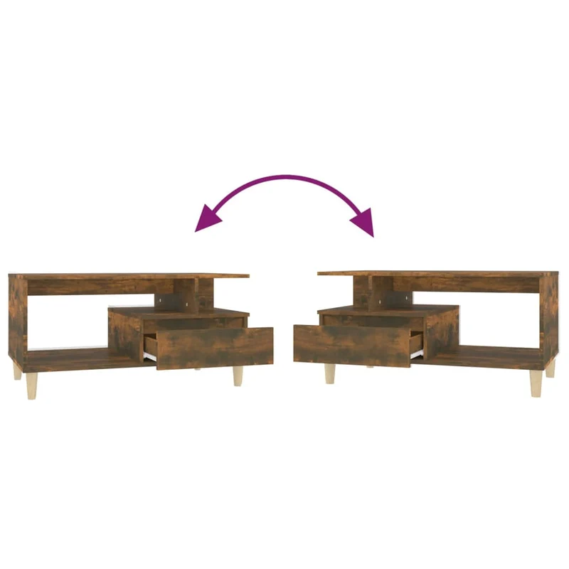 Table basse avec tiroir et étagère design rustique moderne 90 x 49 x 45 cm bois d'ingénierie marron DEC038509