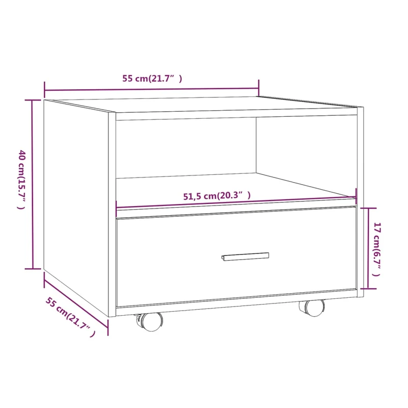 Table basse sur roulettes avec tiroir design rustique 55 x 55 x 40 cm bois d'ingénierie marron DEC038434
