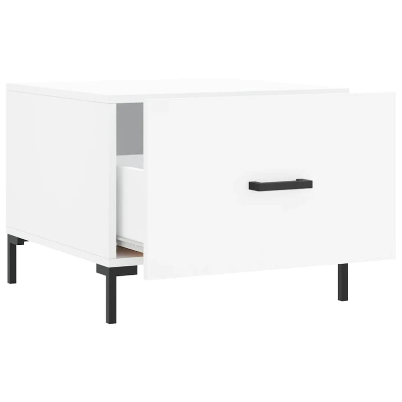 Table basse avec tiroir design moderne 50 x 50 x 40 cm bois d'ingénierie blanc et fer DEC037884