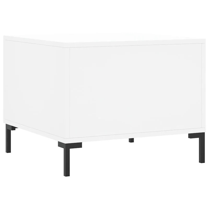 Table basse avec tiroir design moderne 50 x 50 x 40 cm bois d'ingénierie blanc et fer DEC037884